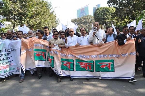 Business communitys procession with white flags